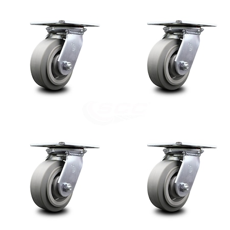 Service Caster 5 Inch Heavy Duty Thermoplastic Rubber Caster Set with Roller Bearings, 4PK SCC-35S520-TPRRF-4